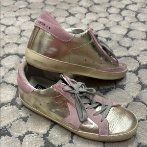 Golden Goose Gold and Pink & Light Metallic Gold Superstar Sneakers Size 38
